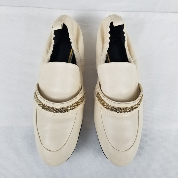 Lanvin Cream Soft Lamb Leather Loagers with Gold Chain Detail Size 7 - Picture 2 of 12